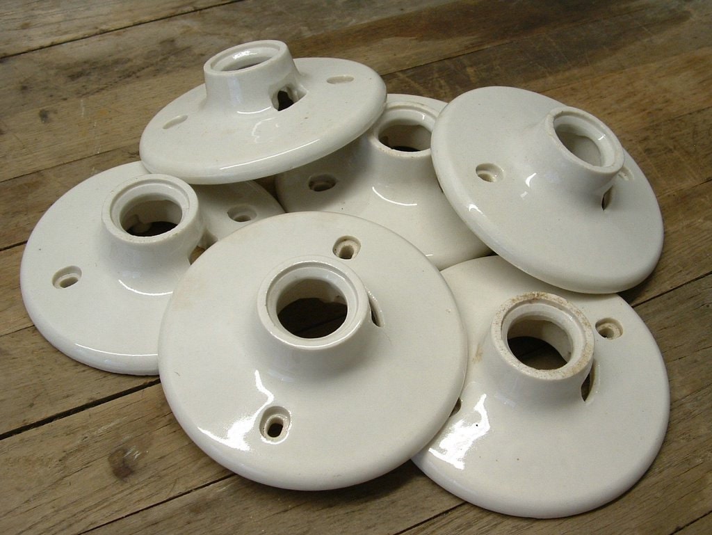 Vintage Porcelain Light Fixture Parts 6 Paulding by beneaththerust