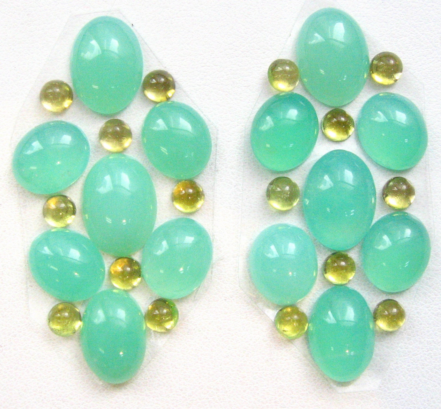 Mint Green and Yellow Cabochon Chandelier Earring Set- Chrysoprase & yellow tourmaline - Summer chic beach earrings