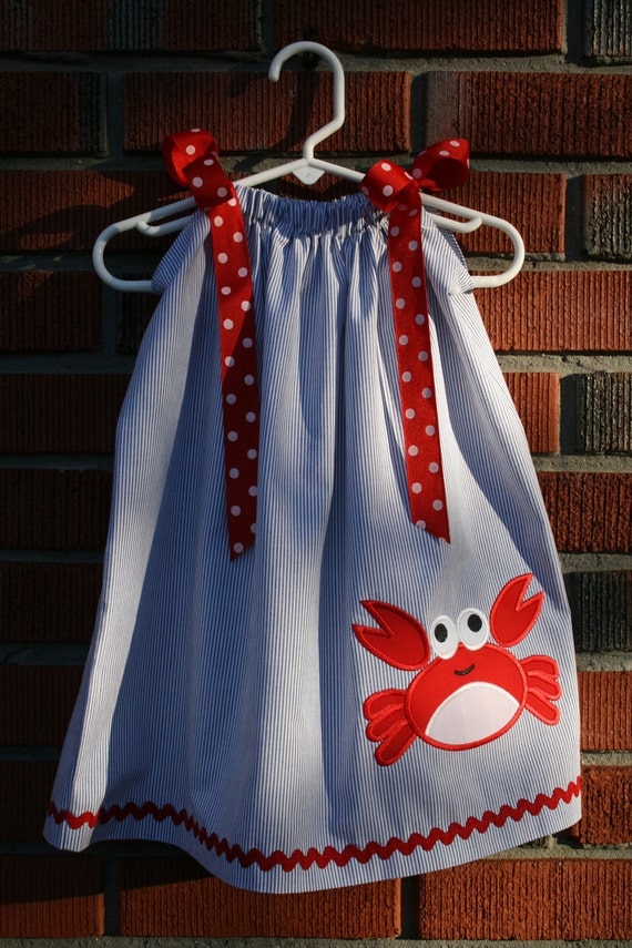 Baby Girl's Crab Pillow Case Dress. Size 0-24 Months