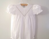 1970's White Lace Hand Smocked Rosette Romper