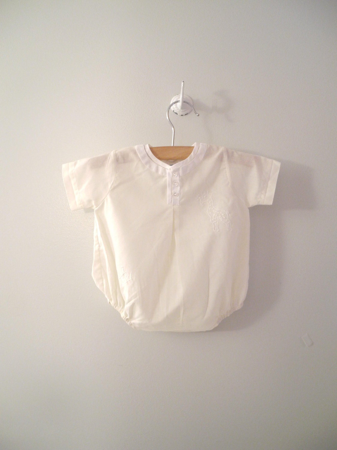 1970's Pale Yellow Embroidered "Giraffe" Romper