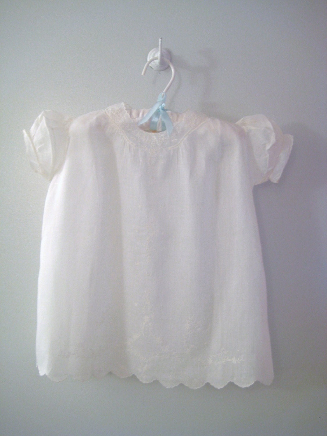 1930's Handmade White Embroidered Christening Gown