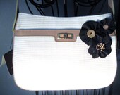 Etienne Aigner Handbag Upcycled with Leather Flowers and Vintage Buttons