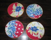 Embroidery Hoop Art from Retro Tablecloths in Red White and Blue Wall Hanging
