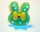 STORE CLOSING SALE Kawaii Bunny Rabbit Green and White Bronze Adjustable Ring