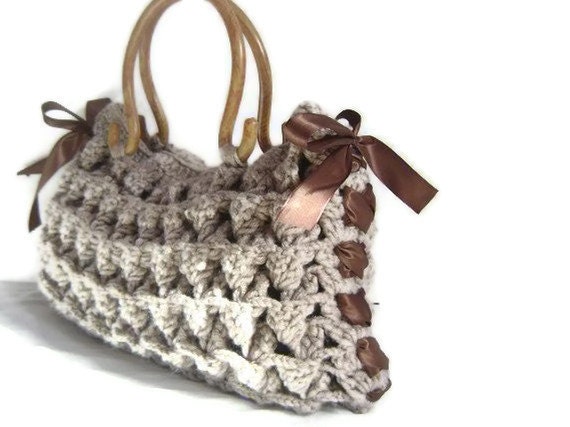 Crocheted brown bag,Gifts for mom-mom, Crocheted purse ,brown bag-fashion for mom-Nr.207