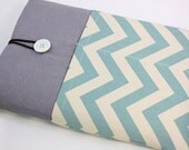 Laptop Case, 13" MacBook Case, 13" MacBook Air Case, 13" MacBook Pro Case, PADDED, with 2 pockets - Vintage Blue Chevron Zig Zag Stripes (B)