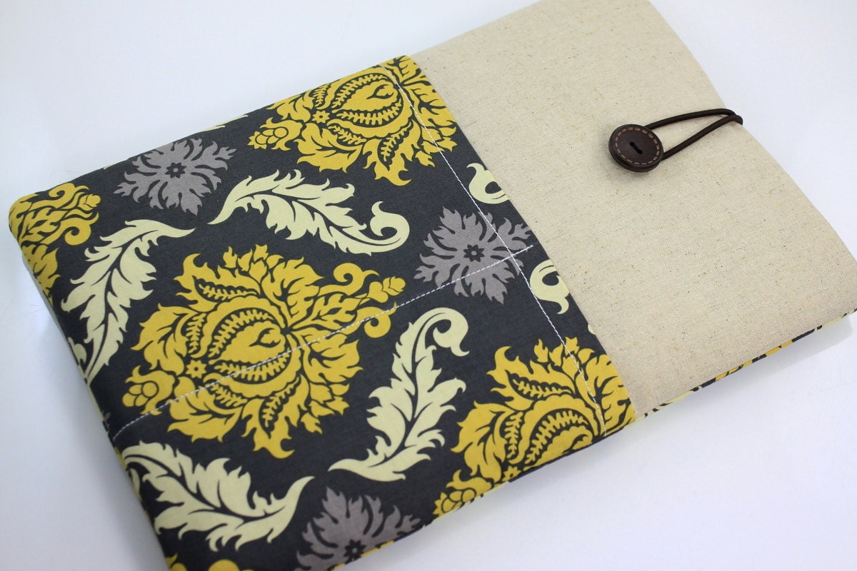 MacBook Air 11 inch Case Laptop Sleeve Cover Padded , with pockets for iPhone - Golden Yellow Damask (Gray)