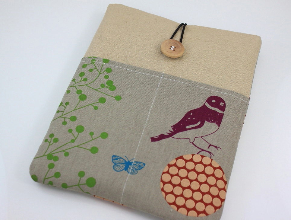iPad Case, iPad Sleeve, iPad Cover, PADDED, with pockets for iPhone - Echino Bird - B