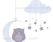 Owl Clip Art - Printable Sleeping Owl with Moon and Stars