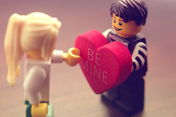 Whimsical Valentine's day decor - Love, heart, red, geekery, pop photography, lego, fine art photograph, 5x7 print