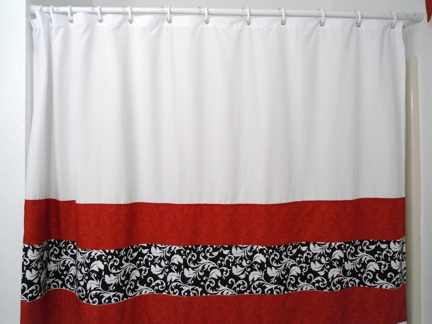 Shower CurtainWhite with Black and White Damask and by DREAMATHEME