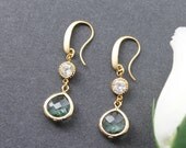 Erinite Drop Pendant with Cubic Earrings, Light Green Glass Stone