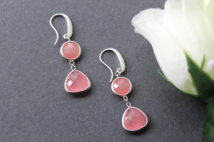 Framed Rose Quartz Stone Earrings