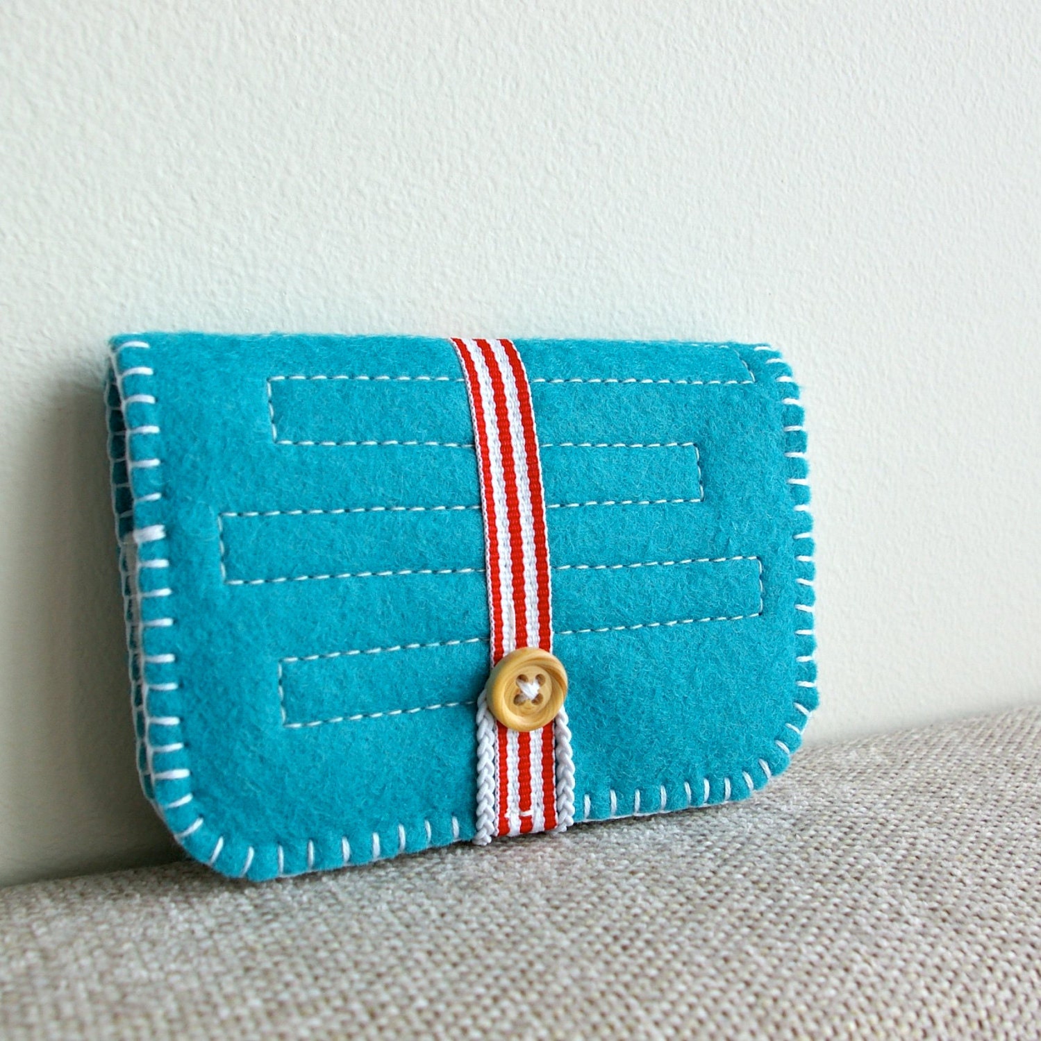 Made to Order Handmade Wool Felt Card Wallet in Peacock Blue by LoftFullOfGoodies