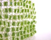 Knitted Wire Cuff,  Lime Green Bracelet, Geometric Bead Jewelry
