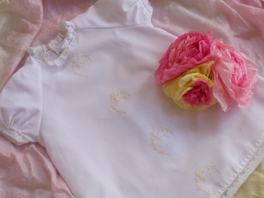 HAND EMBROIDERED White baby dress and slip - fairychildheirlooms
