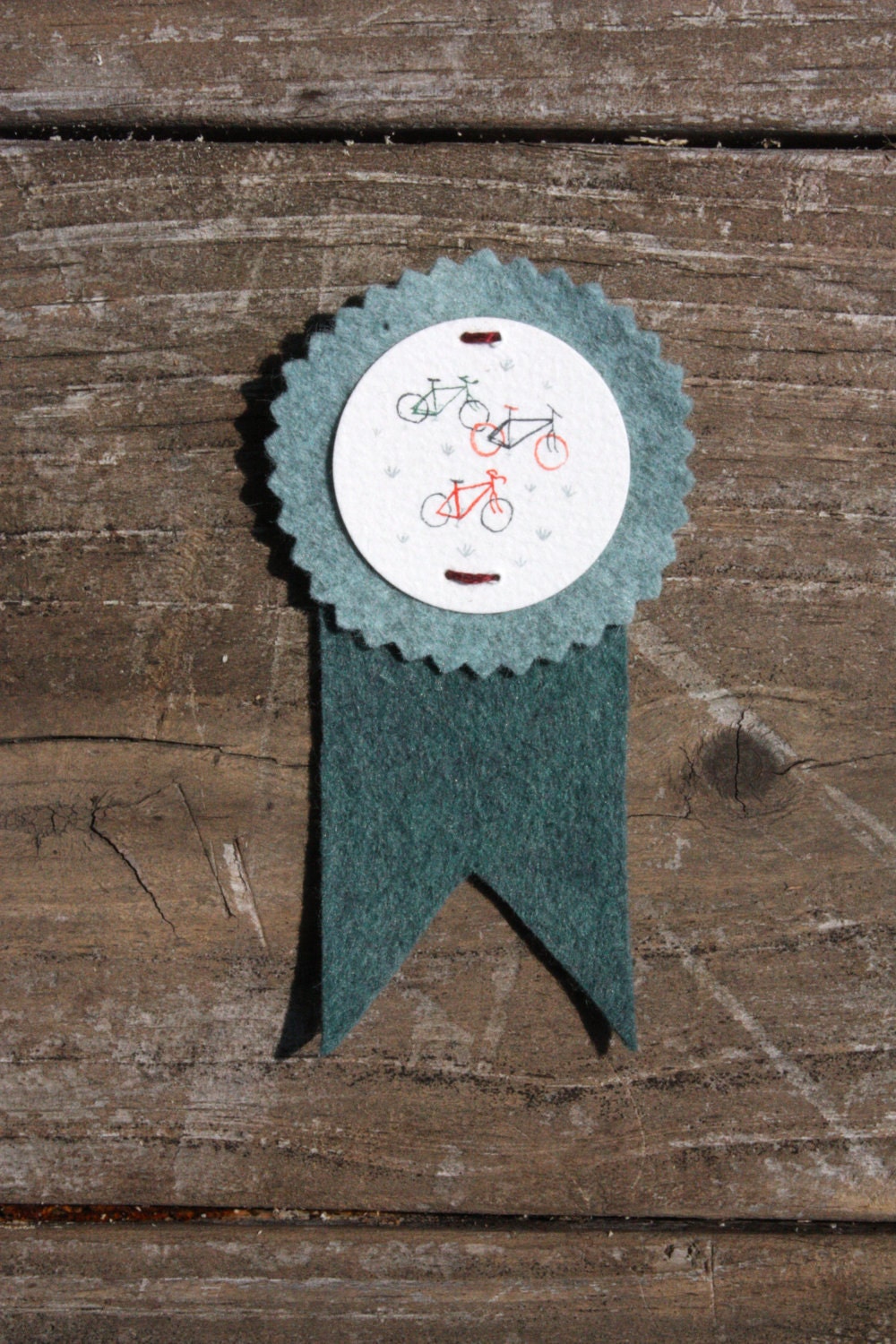 Bicycles - Hand Painted Watercolor & Felt : Illustrated Prize Award Ribbon Button . Pin - twamies