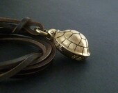 Turtle Necklace Bronze Turtle Pendant on Leather