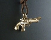 Pistol Necklace Bronze Guns Pendant on Leather