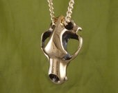 Cave Bear Skull Necklace Bronze Bear Skull Pendant on 24" Gold Plated Chain