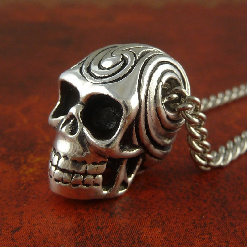 Skull Necklace Antique Silver Maori Tattoo Skull by LostApostle