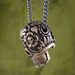 Sugar Skull Necklace Bronze Sugar Skull Pendant on 24" Gunmetal Chain