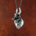 Small Anatomical Heart Necklace Antique Silver Small Anatomical Heart Pendant on 24" Gunmetal Chain