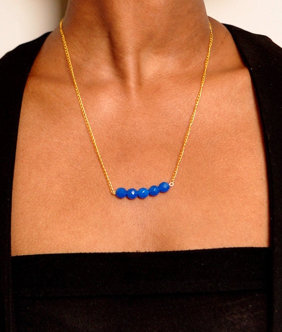 Opaque Cobalt Blue or Teal Facetted Beaded Necklace