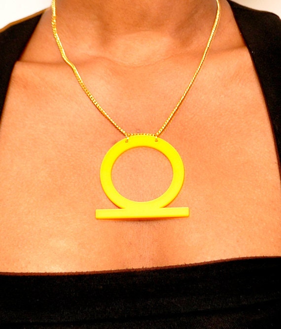 Yellow Acrylic Shenu Ring Pendant Necklace