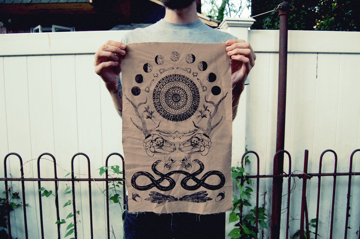 Rabbit Skull Antler Collage Back Patch
