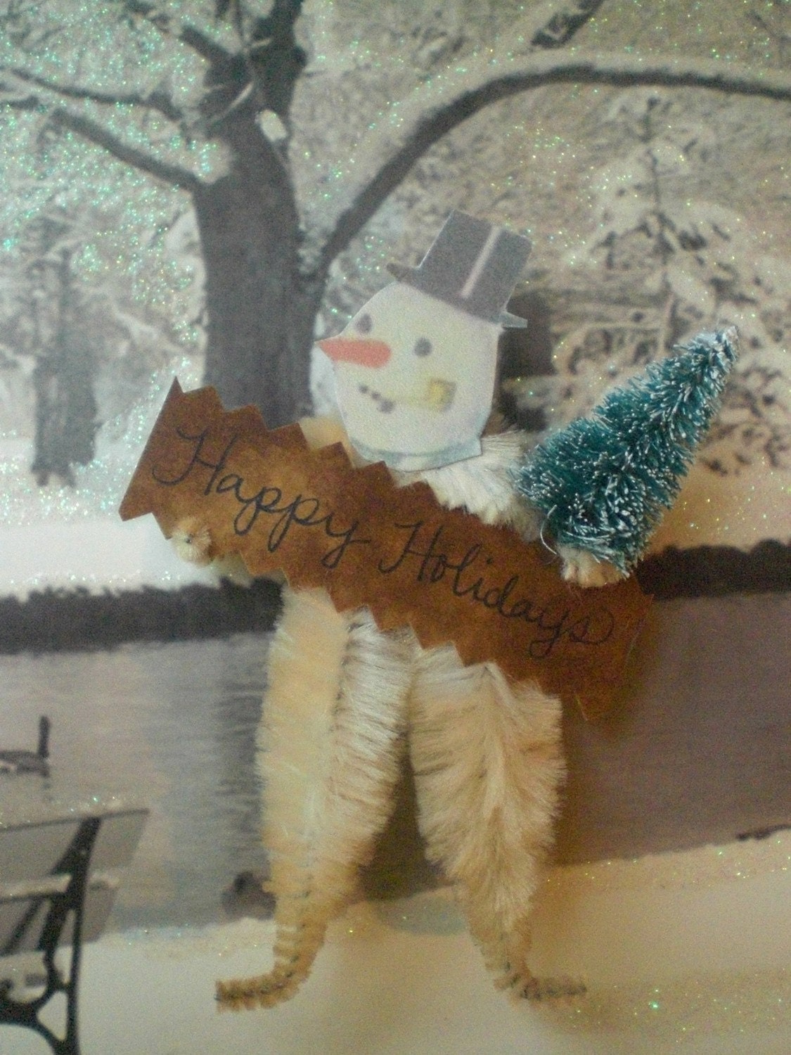 happy holidays snowman vintage style chenille ornament