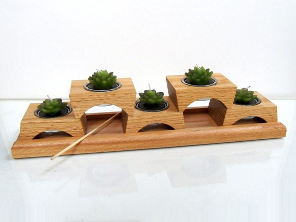 Your own creation - DIY Hand-Crafted Wood Candle Holder - Set of 5 with glass containers - Solid Oak - Made to Order