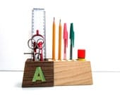 Personalized Hand-crafted Wood Pencils/Pens Holder - Desktop Organizer - Solid Oak - Made to Order