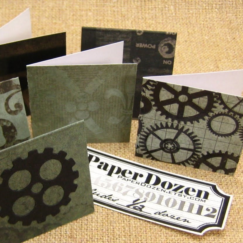 1 Dollar Sale- Mini Cards // Thank You Cards // Favor Cards (Tattered Time- Teal Gears) 1/2 Dozen