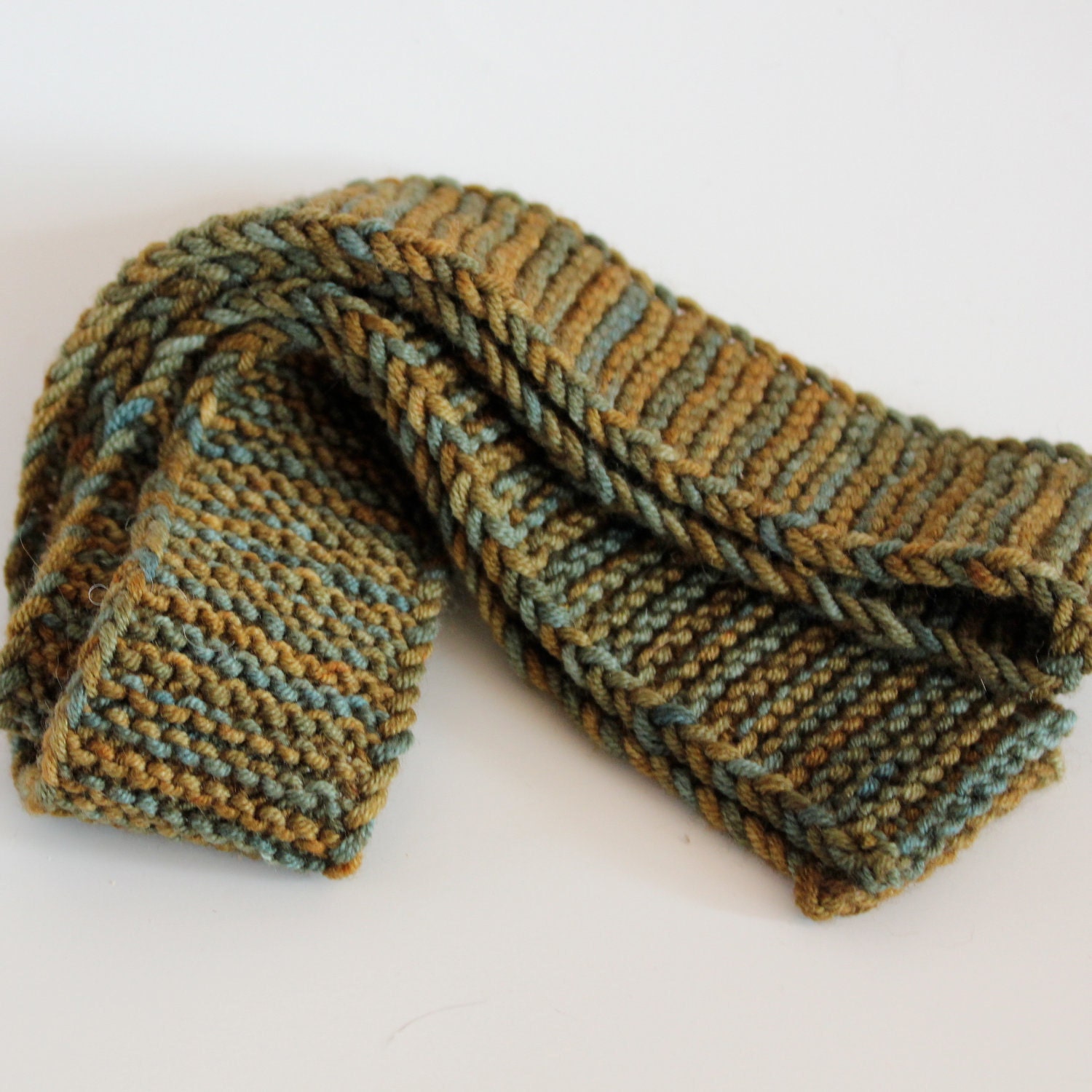 Knit Tie, Skinny Knit Tie, Hand dyed Olive Blue Green, Free Shipping