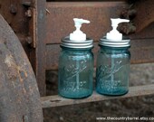 Antique Blue Pint Mason Jar Soap or Lotion Dispensers - Set of 2