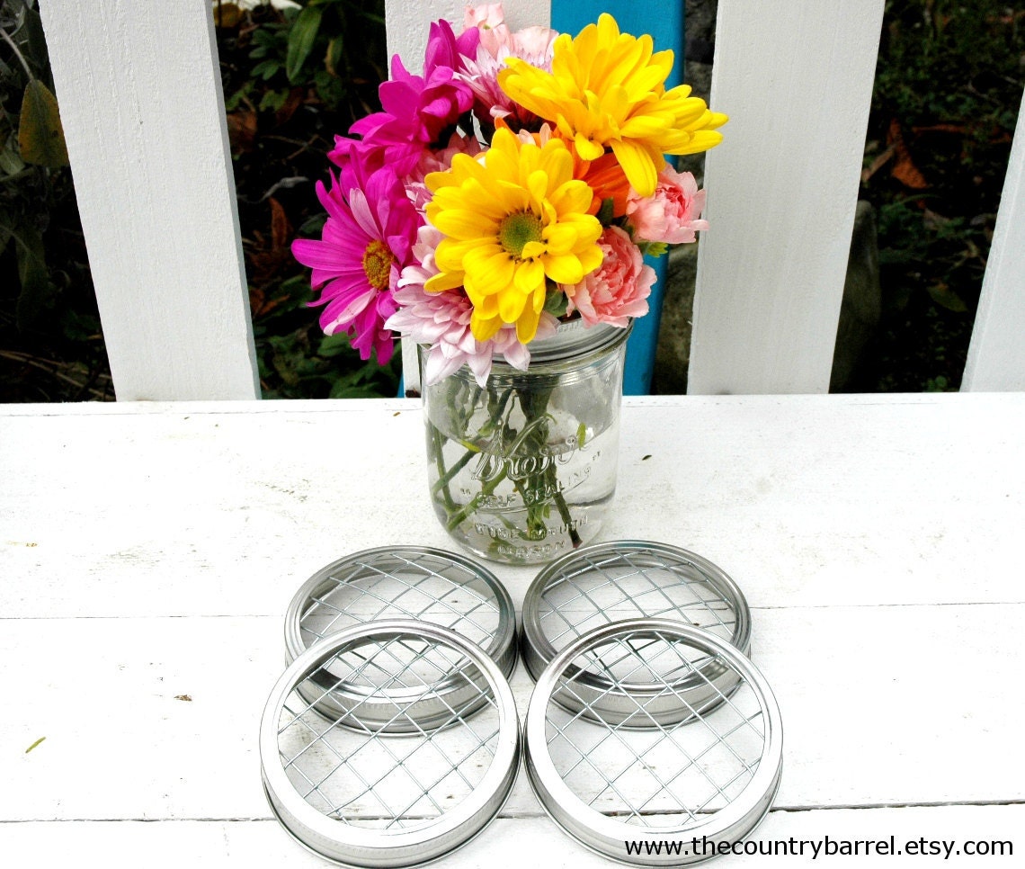 Wide Mouth Mason Jar Flower Frog Lids - Set of 4 - Upcycled DIY Flower Arrangers or  or Potpourri Lids