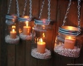Mason Jar Lanterns Hanging Tea Light Luminaries - Set of 4