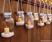 Hanging Mason Jar Garden Lights - DIY Lids Set of 8 Regular Mouth Mason Jar Lantern Hangers or Flower Vase Hangers - Silver Chain - TheCountryBarrel