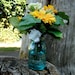 Antique Blue Mason Jar Flower Vase With Frog Lid