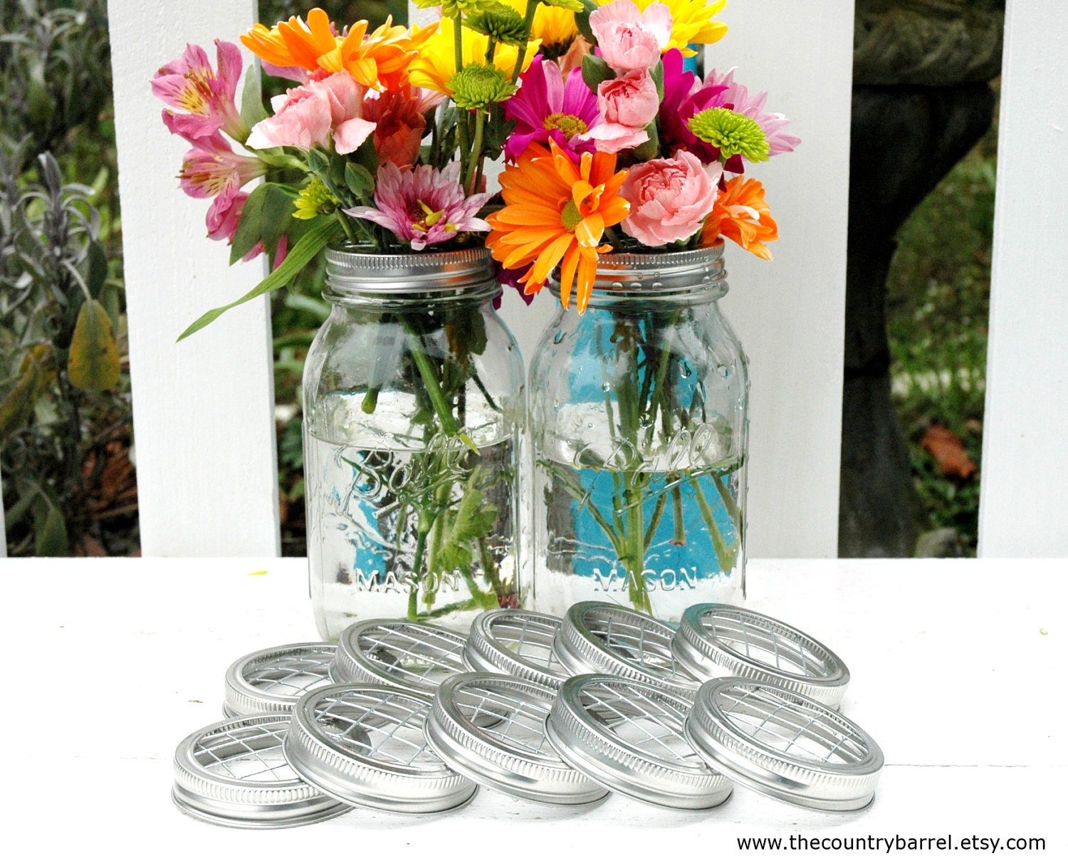Mason Jar Flower Frog LIDS - Set of 12 - Upcycled DIY Flower Arrangers or Potpourri Lids - Wedding Bouquet or Centerpiece, Woodland, Shabby