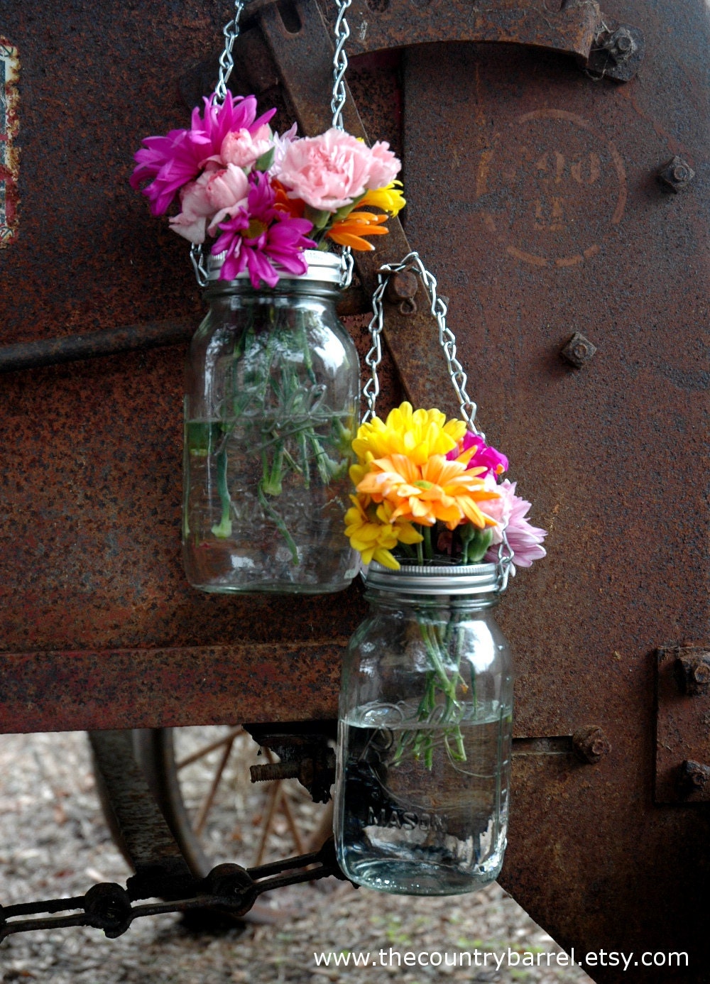 Mason Jar Lanterns Hanging Tea Light Luminaries - Set of 2