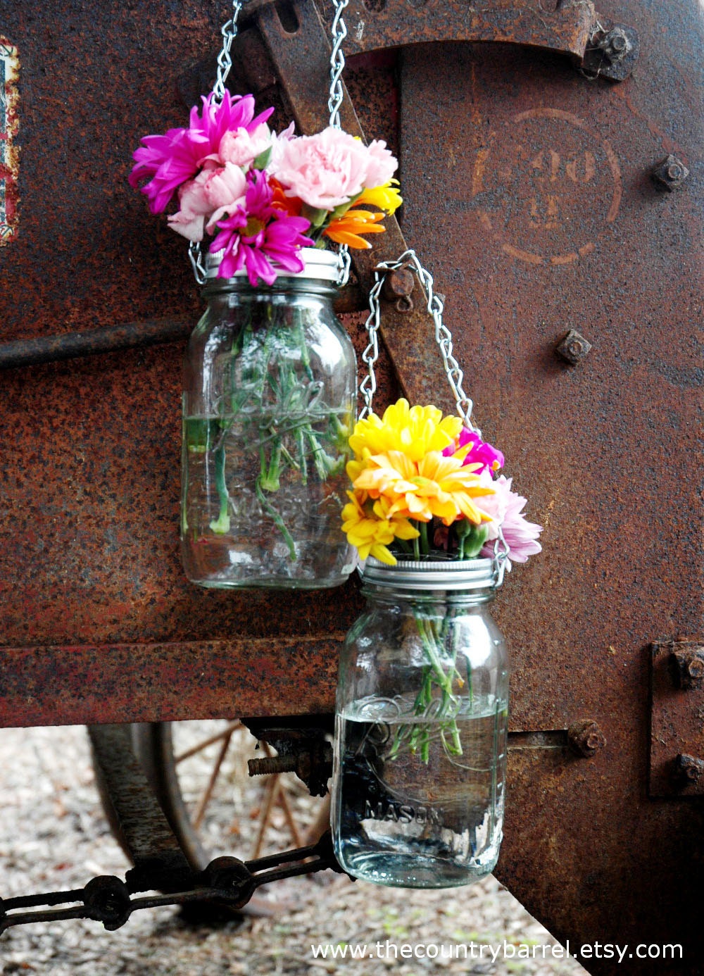 Mason Jar Lanterns Hanging Tea Light Luminaries - Set of 4