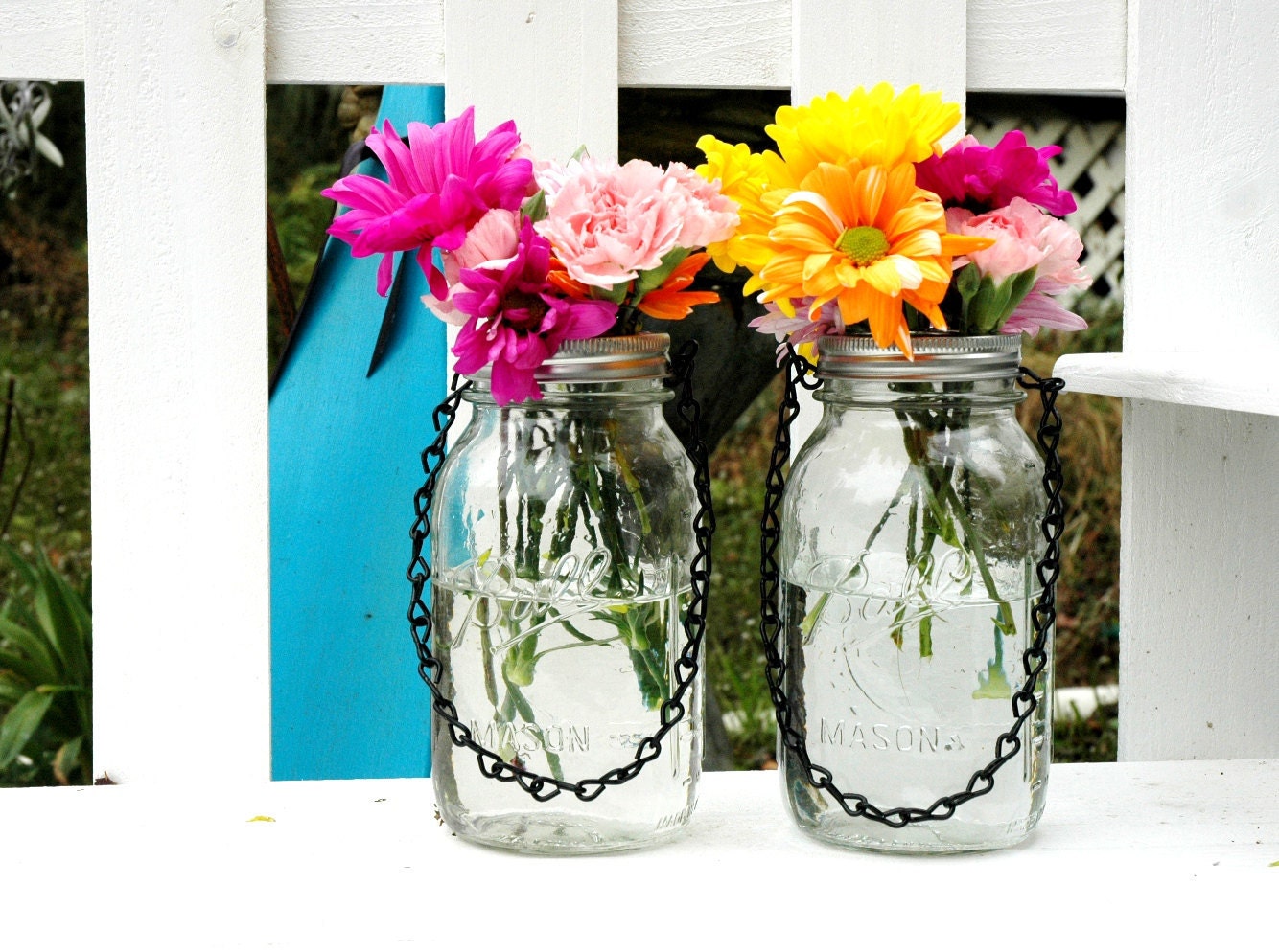 Mason Jar Lanterns Hanging Tea Light Luminaries - Set of 4