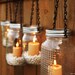 Mason Jar Lanterns Hanging Tea Light Luminaries - Set of 4