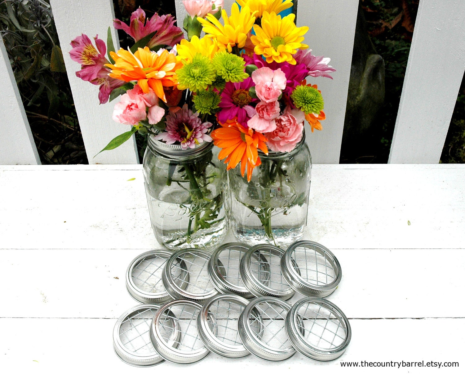Mason Jar Flower Vases With Frog Lids - Set of 10
