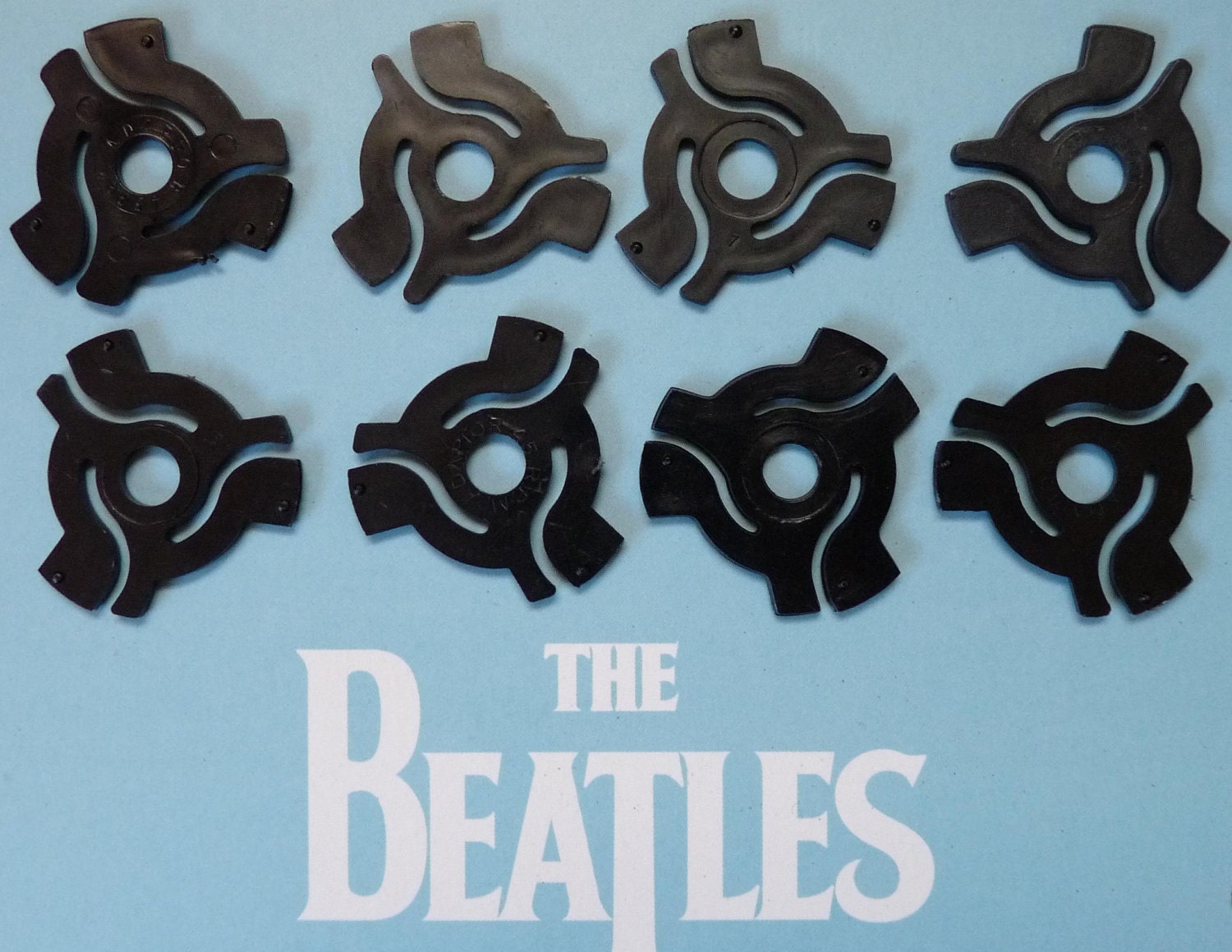 Lot of 14 45 Record Adapters Adaptors Inserts Plastic Black Graphic Vintage Stereo Record Player Instant Collection