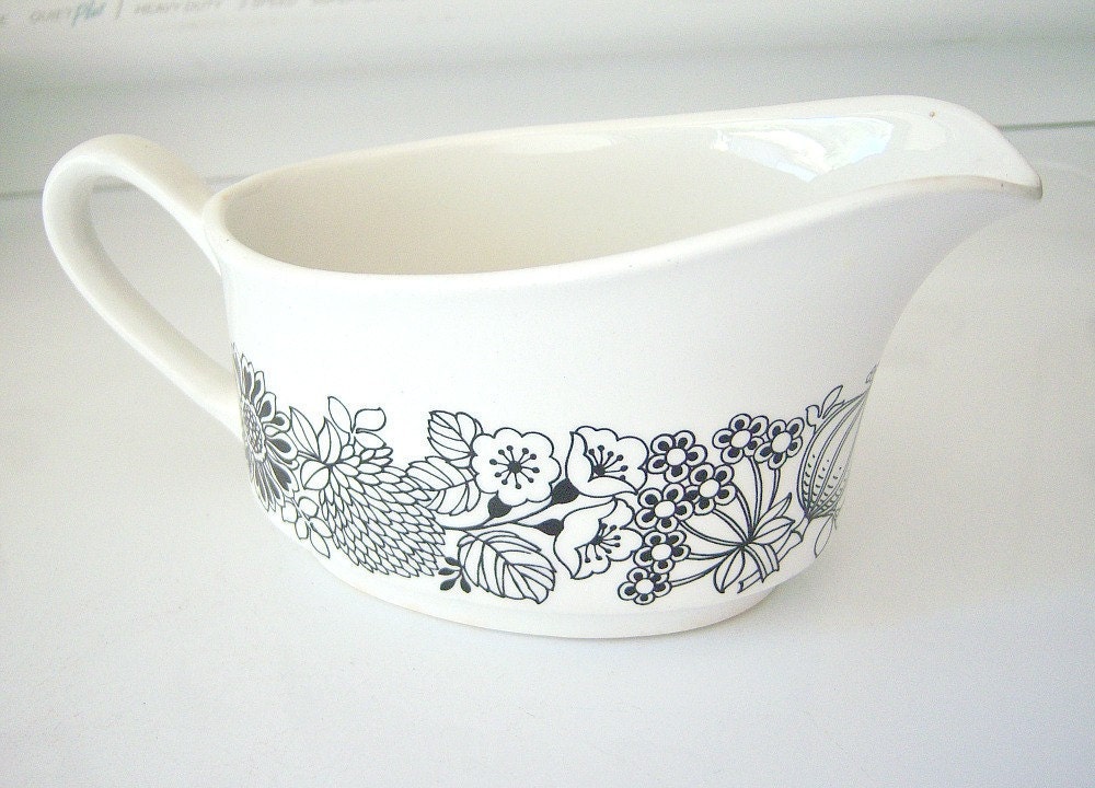 White vintage pitcher // black florals // Grindley Staffordshire // modern kitchen