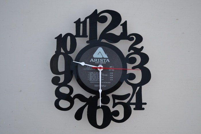 vinyl record clock (artist is Barry Manilow)